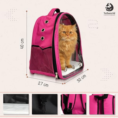 Image of Portable Pet Carrier Backpack for Cats & Small Dogs - Transparent Window, 9 Air Vents, Breathable Mesh, Built-in Safety Leash, Lightweight Travel Bag for Outdoor & Travel (Pink)