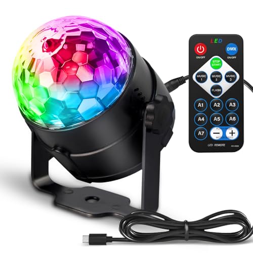 Image of Disco Ball DJ Party Lights Sound Activated with Remote Control Strobe Lamp 7 Modes Stage Light for Home Room Dance Parties Karaoke Halloween Christmas Birthday Decorations,1pack