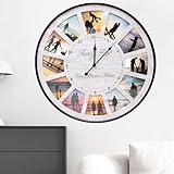 GUDSK Large Wall Clock with Picture Frames Collage Deco Silent Rustic Farmhouse Wall Clock Battery Operated Oversized Wall Clocks for Living Room Home Kitchen 24 Inch