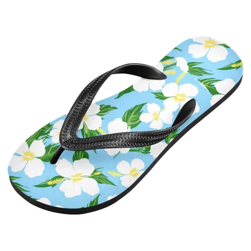 White Hibiscus Leaves Flip Flops for Beach Thong Sandals Anti-slip Lightweight Flat Slippers for Travel Summer Outdoor2