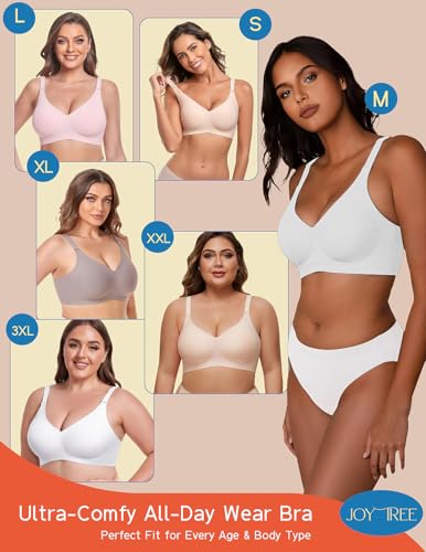 Image of JOYTREE Silky Bras for Women No Underwire V Neck Bralettes for Women Cloud Feel Everyday T Shirt Bra with Extender