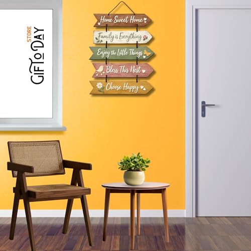Image of Giftoday Wooden Hanging Wall Decor Sign for Home | Motivational, Spiritual, Garden & Quote Wall Hanging Plaque for Living Room, Bedroom, Entryway & Office Decor (Home Sweet Home Quotes)