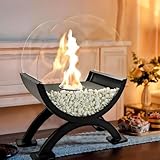 Round Glass Tabletop Fireplace β 12.5" Modern Indoor & Outdoor Decorative Accent with Stones