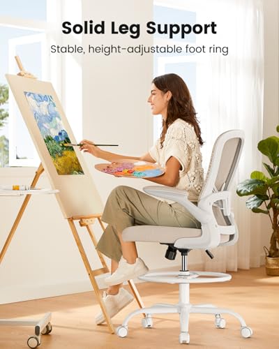 Image of ErGear Drafting Chair,Tall Office Chair with Flip-Up Armrests, High Desk Chair Adjustable Height and Adjustable Footrest Ring, Ergonomic Standing Desk Chair with Lumbar Support, Khaki,3 Pack