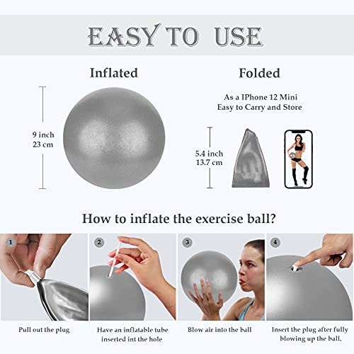 Image of PL-SEB-023 SEB-Gray 9 Inch Small Pilates Ball for Therapy Mini Workout Core Small Exercise