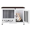 33.3 Inch Wooden Dog Crate Furniture – Multi-Functional Dog Crate Side Table with 360° Swivel Feeder for Small and Medium Dogs with Removable Tray, Easy to Assemble, Easy to Clean