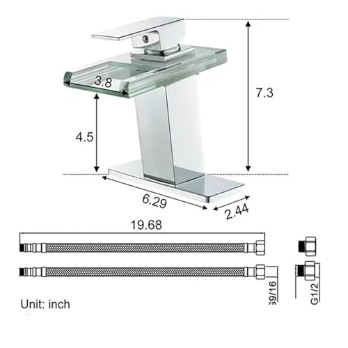 Grifo de lavabo de cristal antiescaldado con indicador LED hidráulico negro 7