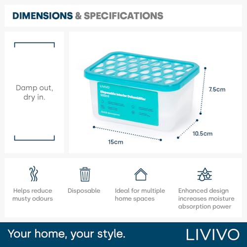 LIVIVO 500ml Disposable Dehumidifiers - 10 Pack Moisture Absorber & Damp Trap for Damp, Mould and Condensation - Ideal for Home, Kitchen, Wardrobe, Caravan, Garage and Bathroom