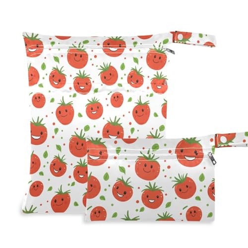 Coikll Wet Dry Bags for Cloth Diaper 2 Pack Waterproof Yoga Gym Bag for Swimsuit Wet Clothes Baby Items-?Cute Smiling Tomatoes?