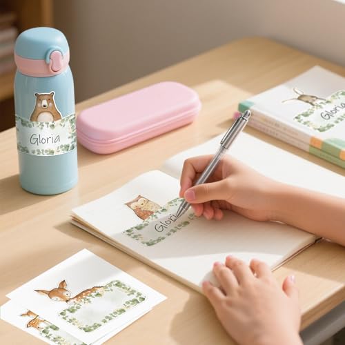 Image of Whaline 54 Pcs Woodland Animal Name Tag Stickers Back to School Jungle Animal Self Adhesive Decals Blank Name Labels for First Day of School Home Classroom Office