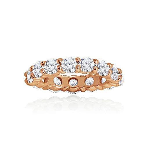 Rose Gold Flashed Sterling Silver Cubic Zirconia 4mm Round-Cut Anniversary Eternity Band Ring, Size 10