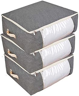 Qozary 84L Storage Bag with Zips, 3 Pack Underbed Storage Bags, Duvet Storage Bag, Large Storage Bags for Clothes, Bedding, Quilt, Blankets, Moving, Made of Better and No-Smell Fabric (84L)