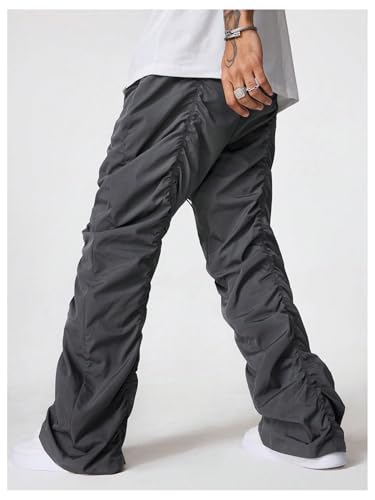 OYOANGLE Men's Elastic Drawstring Waist Ruched Pants Y2K Parachute Pants with Pocket Streetwear2