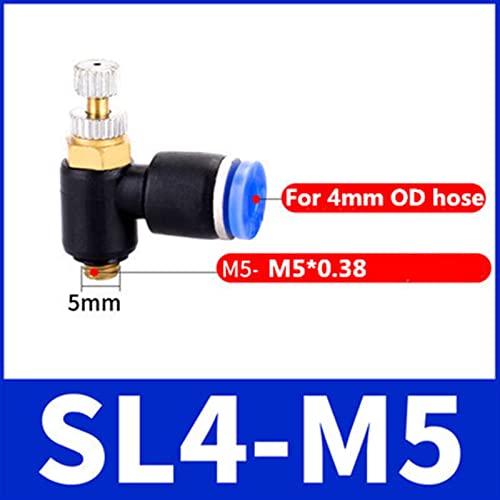 Conector rápido neumático con válvula de control de velocidad para manguera de 4mm 3