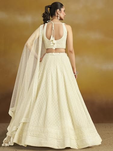 Image of Zeel Clothing Women's Sequins Thread Embroidered Georgette Lehenga Choli With Dupatta (5124-Women-Lehenga-Choli-New; Free size)