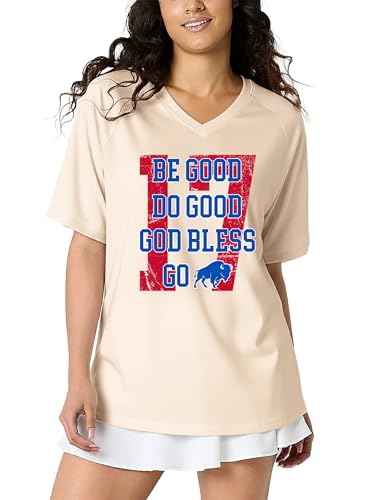 Football Shirts for Women Game Day V-Neck Tshirt Casual Football Short Sleeve Team Fan Graphic Tee Top Beige Small