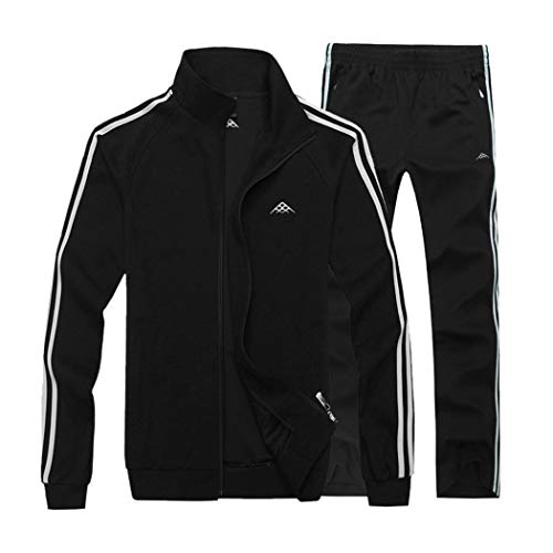 Real Spark Men's Athletic Full-zip Jogger Sweat Suit Sports Sets Casual Tracksuit Black M