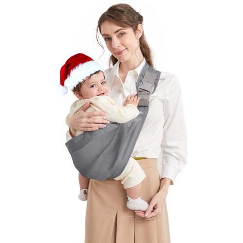 Mumgaroo Écharpe de Portage, Porte Bébé, Naissance Confortable en Coton Pour Nouveau-né Jusqu'à 15 kg, Design respirant et élargi pour plus de confort, pour Bebe de 0 à 36 mois (Gris)