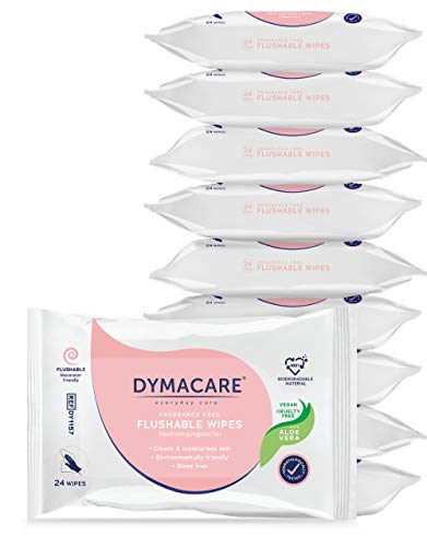 Toallitas húmedas desechables DYMACARE | Toallitas húmedas suaves biodegradables y dispersables sin fragancia para la limpieza del cuerpo | con Aloe Vera (set de 10)