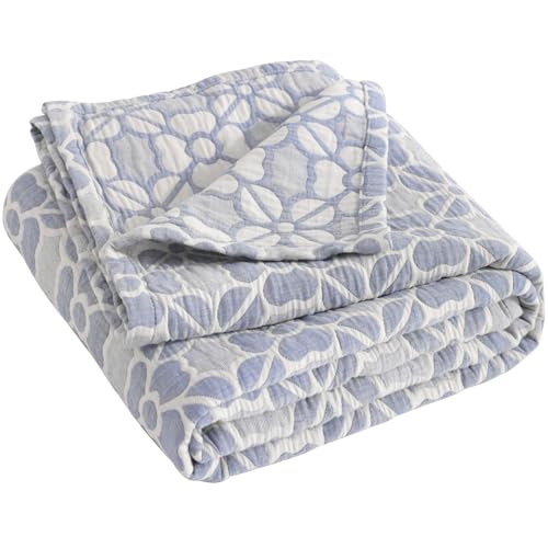 NTBAY 3 Layer Oversized Muslin Toddler Blanket, 45 x 60, Blue Clover