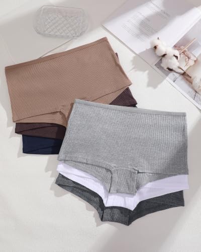 Image of Cotton Boyshort Underwear for Women Boxer Briefs Lady Boy Short Panties | 6 Pack,Full Coverage,Plus Size,Girls Panties,Under Dress,Breathable,Cute,Stretch,Stay in Place,Multiple Colors,Machine Wash