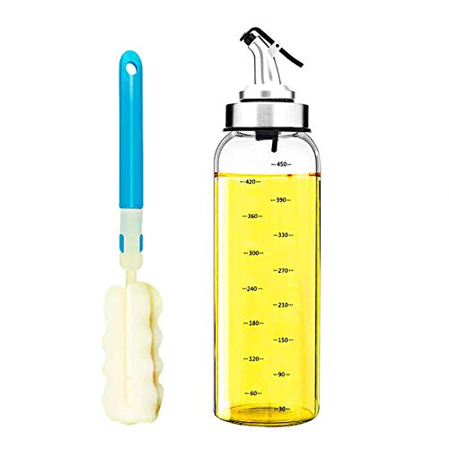 DAYNEW Dispensador De Aceite De Oliva y Vinagre con Boquillas Antigoteo - Dispensador De La Botella del Aceite y del Vinagre [Marcador de líneas con una Escala] 500ML,Cepillo de Regalo