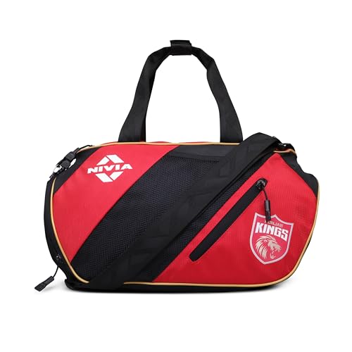 Image of Nivia X Punjab Kings Hit 2.0 Duffle Bag 22L - Ventilated Shoe Compartment, Quick-Access Pockets, Trolley Sleeve for Gym, Training & Travel