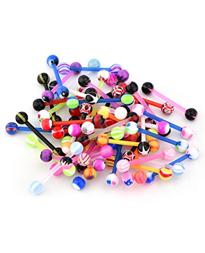 VCMART Lot de 50 piercings pour langue et téton en plastique souple 16 mm 14 g, Plastique Cover