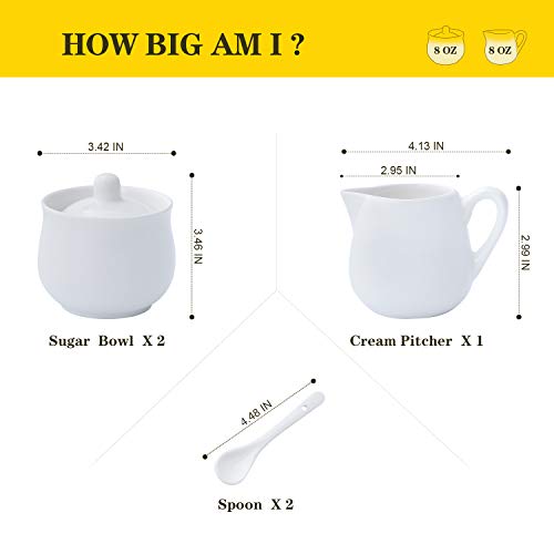 image for WUHOSTAM Ceramic Creamer and Sugar Set 3 Pack,White 8 Ounces 2 Pcs Sug