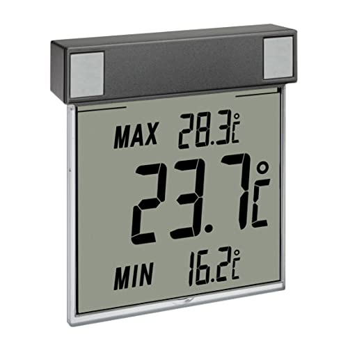 TFA Dostmann Thermomètre de fenêtre numérique, 30.1025.10, pour déterminer la température extérieure, fixation simple, thermomètre extérieur, anthracite