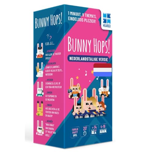OLEMAINS - Bunny Hops Ădition NĂ©erlandaise - Jeu de SociĂ©tĂ© pour La Famille Et Les Amis - Jeu De FĂȘte Hilarant pour Adultes Et Jeunes - 600 Cartes - 4 Ă 16 Joueurs -20 Min-Cadeau pour Les FĂȘtes