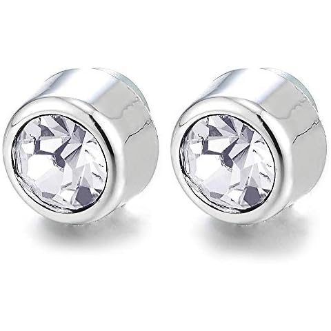 8MM Mens Womens Magnetic Circle Stud Earrings with Rhinestones, Non-Piercing Clip On Cheater Gauges Cover