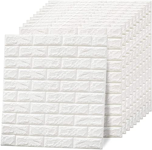 Image of 3D Brick Wallpaper for Wall | Self Adhesive PE Foam DIY Panel | Peel & Stick Decor for Home, Living, Bedroom & Office (70 x 77 cm, Appx 5.8 Sq Ft) (1, White)