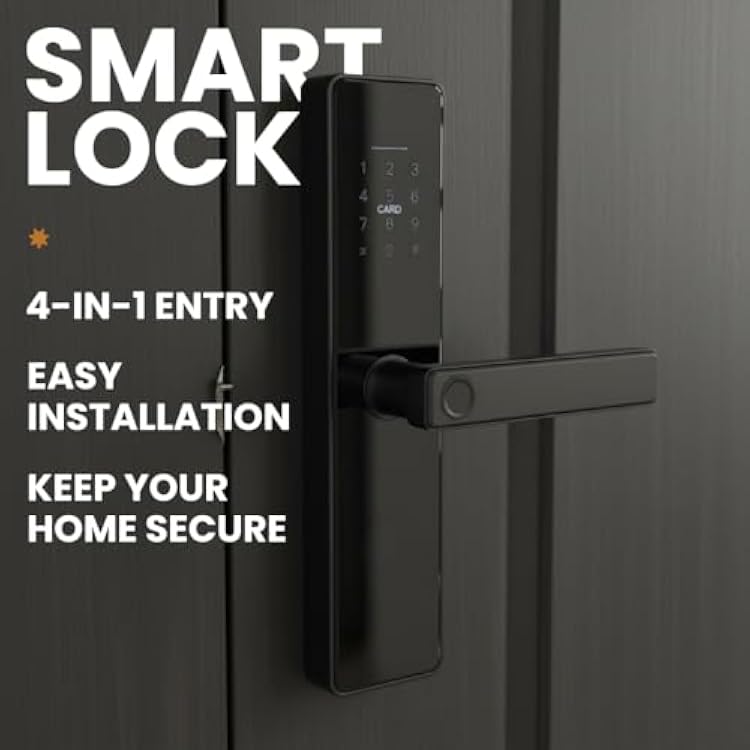 Stilaris Slim Smart Lock with Handle 4-in-1 Biometric Fingerprint Door Lock, Thin Profile Mortise-Style Keyless Entry for Home, Office & Patio Doors, Waterproof Electronic Keypad & IC Card Access