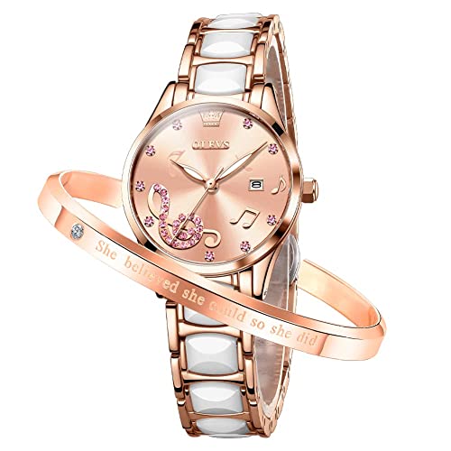 Image of OLEVS Women's Wristwatch, Stylish, Easy to Read Japanese Movement, Popular, Cute, Date, Luminous, Waterproof, Valentine's Day Gift, Pink, Versatile