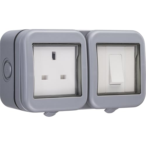 BG Electrical Outdoor Single Unswitched Power Wall Plug Socket and Single Wall Switch Combo, Weatherproof, 13A, IP55 Rated, WPB21