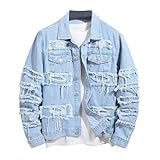 Cambkatl Men's Ripped Distressed Jean Jacket Stylish Trucker Outerwear Button Down Up Casual Long Sleeve Denim Jackets