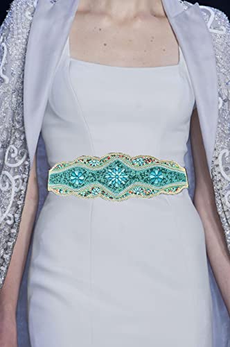 idealway Bohemian Belts for Women Wide Stretch Elastic Waist Belt Body Chain Handmade Beaded Flower Adjustable Belt2