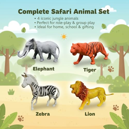 Image of ZESTHOME Safari Animal Toy Set Big Size | Jungle Animal Figures Elephant Lion Tiger Zebra | Realistic Educational Toys for Kids | Learning & Play | Gift Set