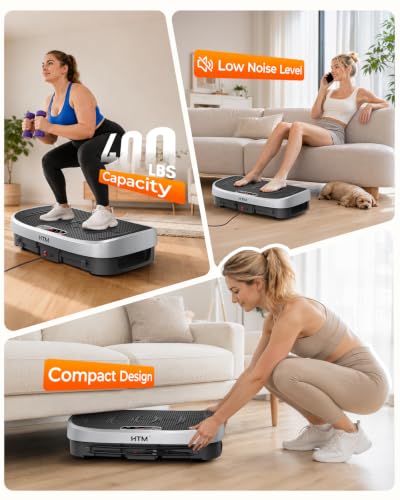 HTM Curved Vibration Plate Exercise Machine, Whole Body Shake Plate with 150W Motor & Resistance Band, 400lbs Weight Capacity, 120 Speeds, Low Noise Vibration Board for Weight Loss, Home Fitness - image 8