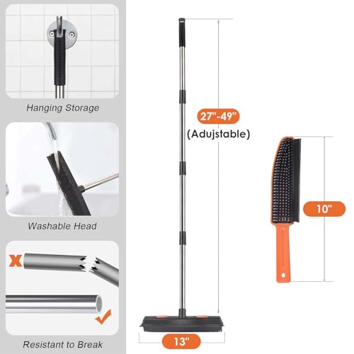 Gummibesen mit Stiel - 134 cm Silikonbesen für Innen und Außen mit Abzieher, Ideal zum Entfernen von Tierhaaren (Hunde & Katzen) von Teppichen, Fenstern, Fliesen und Hartholzböden – Bild 3