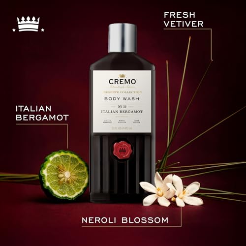 Cremo | Jabón corporal de baño para hombres, con notas de bergamota italiana, flor de naranja (Neroli) y vetiver fresco, 473 ml (16 onzas líquidas)