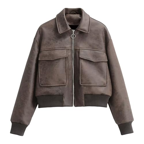 Blouson aviateur court femme en daim synthétique DGKaxiyaHM chic