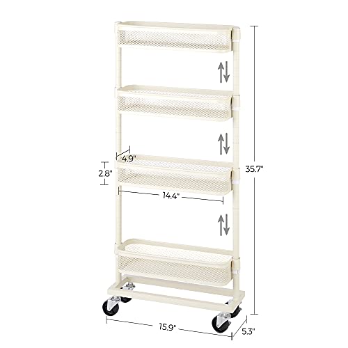 Songmics Slim Storage Cart, 4-Tier Slide-Out Trolley For Small Spaces, Bathroom And Kitchen, With Wire Baskets, Space Saving, Easy Assembly, White Ubsc065W01, 15.9 X 5.3 X 35.7 Inches #TOP5