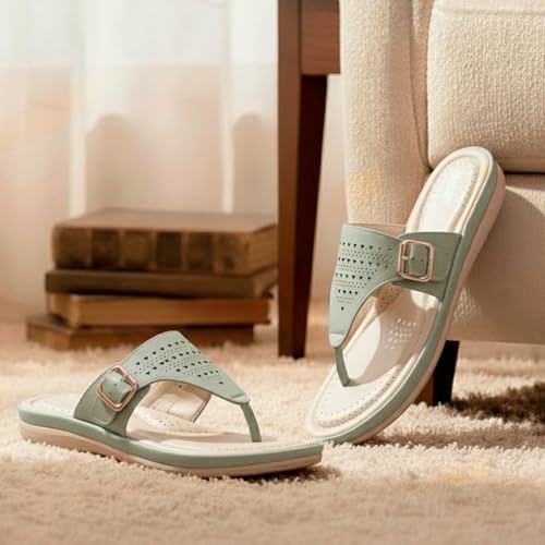 Image of DOCTOR EXTRA SOFT Women's Flat Memory Foam Slippers /Flip-Flops Fashion Stylish Casual Comfortable Diabetic Orthopedic Lightweight Synthetic Slip-on Sandals with Adjustable Buckle for Girls & Ladies D-609