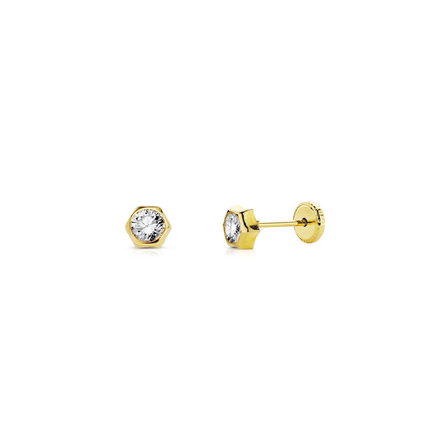 Mondepetit T1751P - Pendientes de bebe/niña oro 18 Kilates (18K) chaton hexagonal 3 mm. - Estuche Regalo - Certificado de Garantía