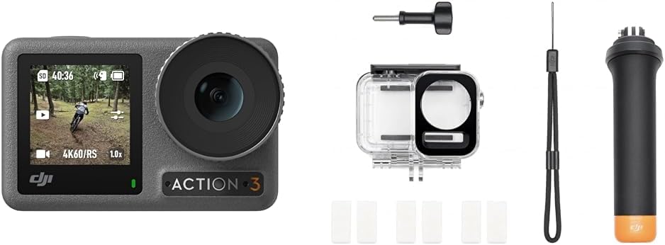 DJI Osmo Action 3 Diving Combo - Waterproof Action Camera for Diving and Surfing, Waterproof Case and Floating Handle Included, 60m Waterproof, 4K/120fps & Super-Wide FOV, Dual Touchscreens, Vlogging