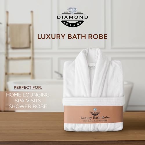 Velour Robes - Luxury Hotel BathRobe 100% Cotton Quality with Side Pockets & Waist-Tie Belt One Size Men & Women Spa Robe White (US, Alpha, One Size, Regular, Regular, White)2