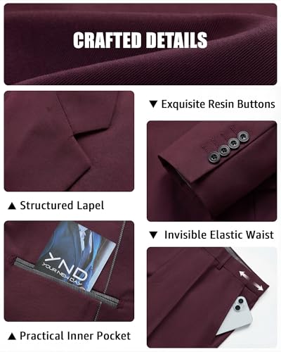 Image of YND Men's Slim Fit 3 Piece Suit Set, One Button Solid Blazer Vest Pants with Tie