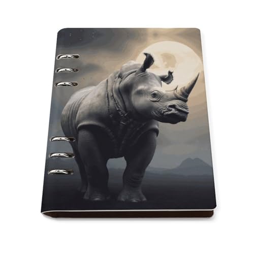 MUSM Rhino Refillable Notebook 6 Ring Planner with Stylish Design Hardcover Journaling Notebook Writing Journal for Work & Note Taking A5 90 Sheets